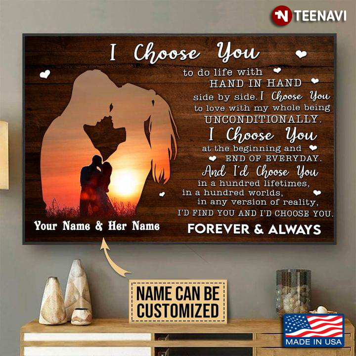 Vintage Customized Name Couple Silhouette I Choose You To Do Life With Hand In Hand Side By Side