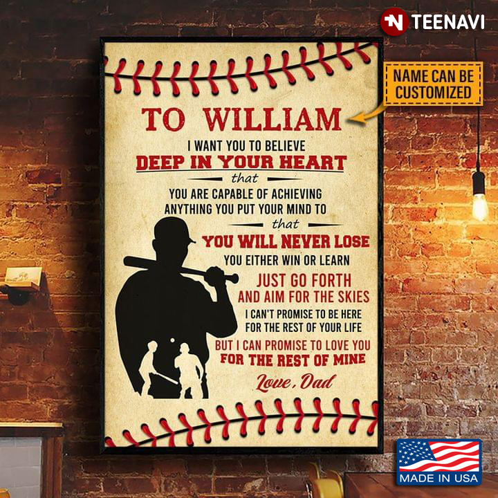 Vintage Baseball Player Dad & Son Silhouette Customized Name I Want You To Believe Deep In Your Heart