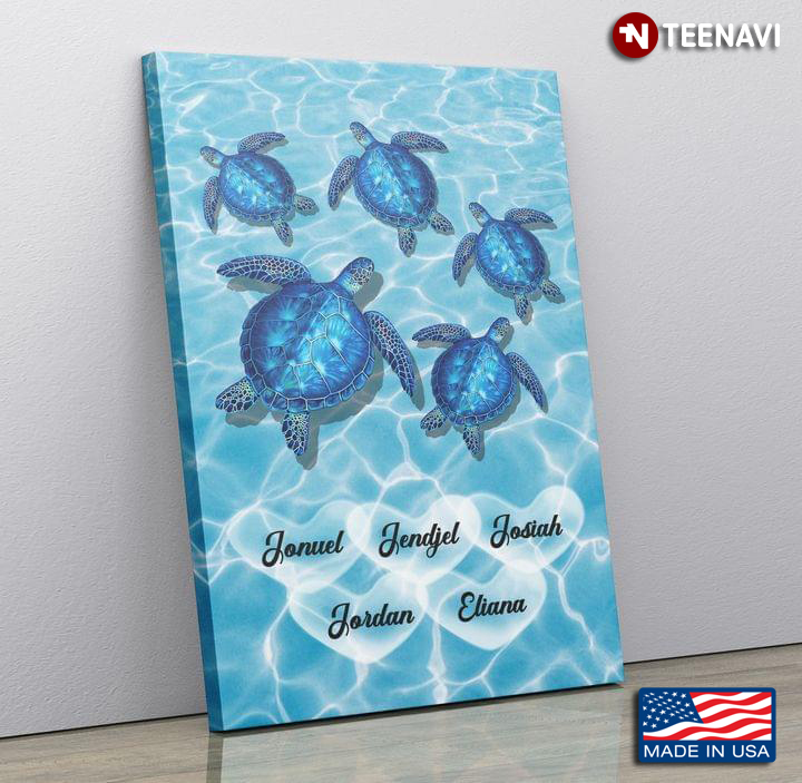 Blue Theme Customized Name Sea Turtles & Crystal Hearts
