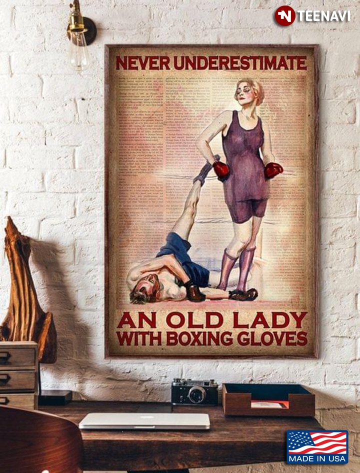 Vintage Watercolour Book Page Theme Never Underestimate An Old Lady With Boxing Gloves