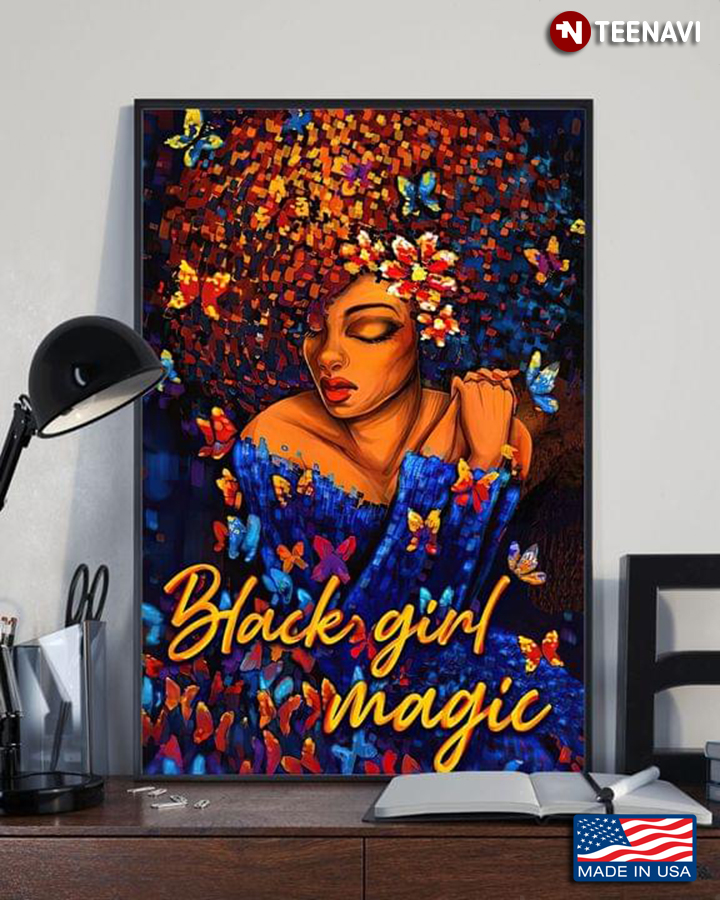 Vintage Watercolour Painting Of Black Girl And Butterflies Black Girl Magic  Canvas Poster - TeeNavi