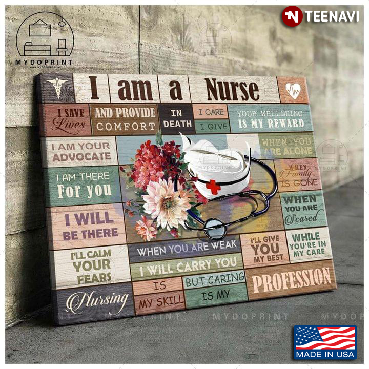 Vintage US Army Medical Corps Nurse Cap, Flowers & Stethoscope I Am A Nurse Nursing Is My Skill But Caring Is My Profession