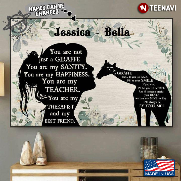 Vintage Floral Theme Customized Name Girl & Giraffe Silhouette You Are Not Just A Giraffe
