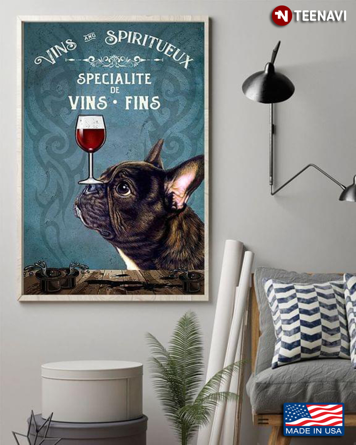 Vintage French Bulldog & Red Wine Glass On His Nose Vins And Spiritueux Specialite De Vins Fins