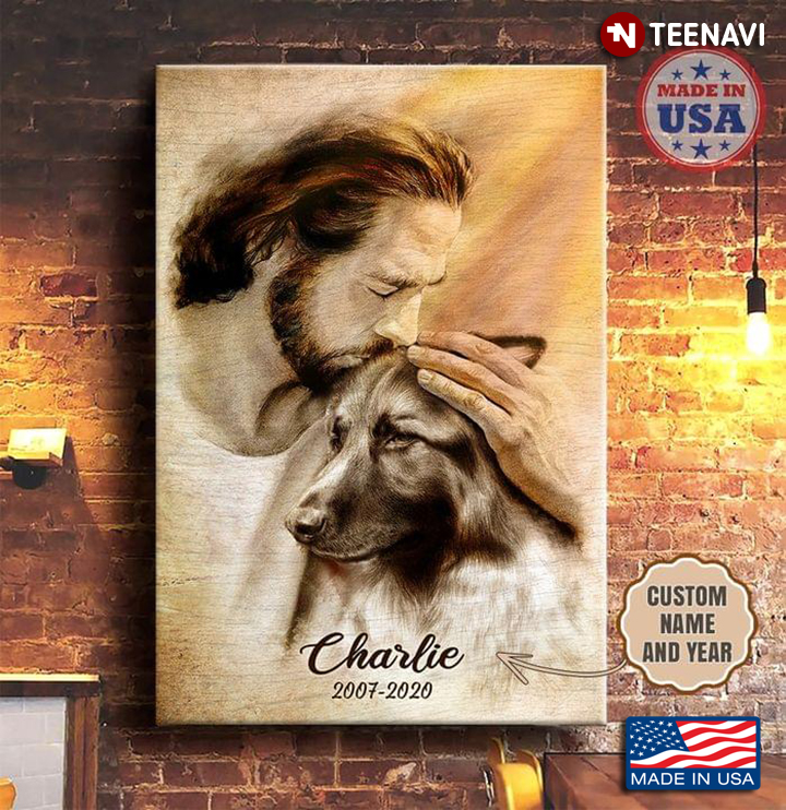Vintage Customized Name & Year Jesus Christ Kissing German Shepherd Dog