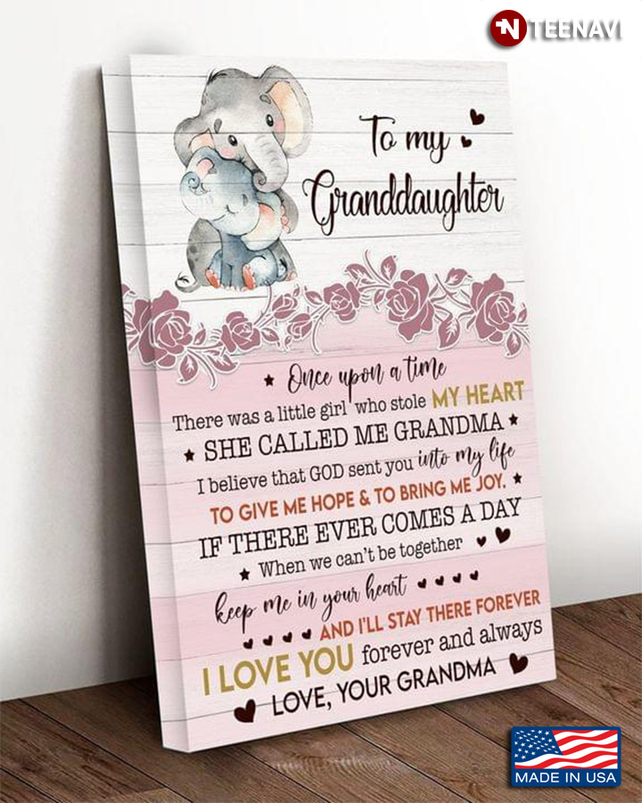 Vintage Floral Elephants Grandma And Baby To My Granddaughter Once Upon A Time There Was A Little Girl Who Stole My Heart She Called Me Grandma