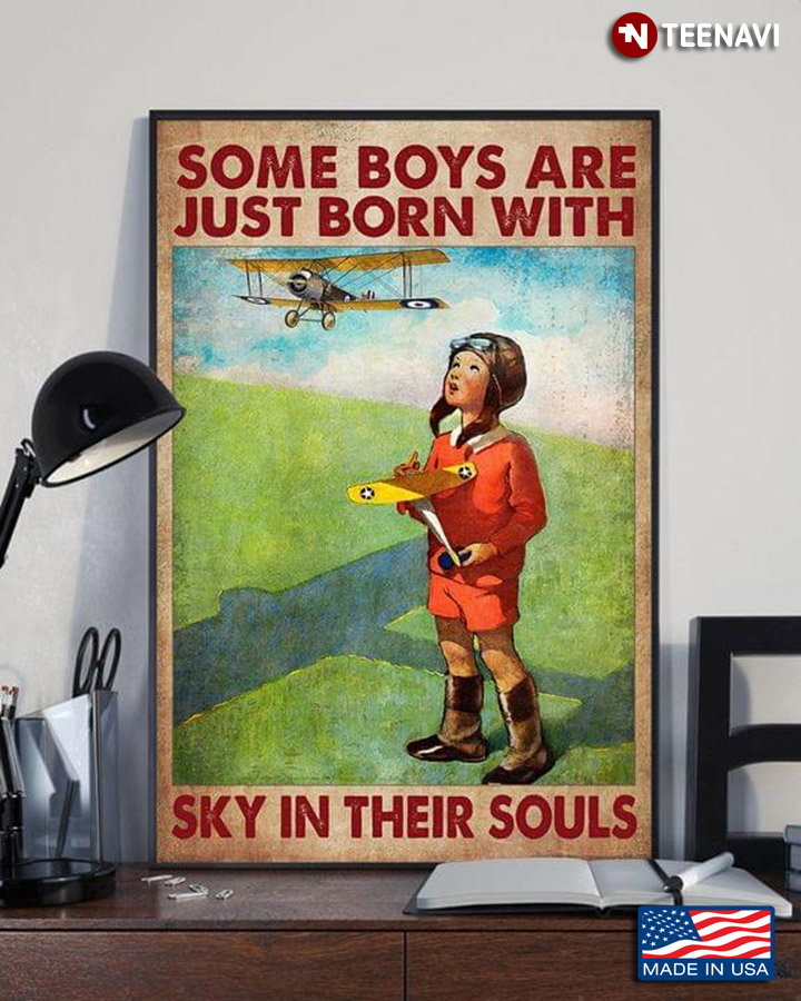 Vintage Little Boy Playing With Toy Airplane Some Boys Are Just Born With Sky In Their Souls