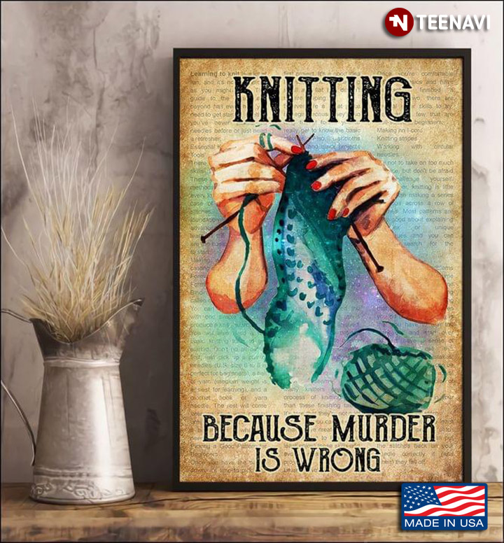 Vintage Book Page Theme Knitting Because Murder Is Wrong