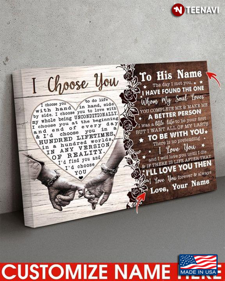 Vintage Customized Man's Name Couple With One-finger Hold I Choose You Heart Typography The Day I Met You