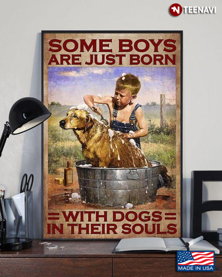 Vintage Little Boy Giving Bath To His Dog Some Boys Are Just Born With Dogs In Their Souls