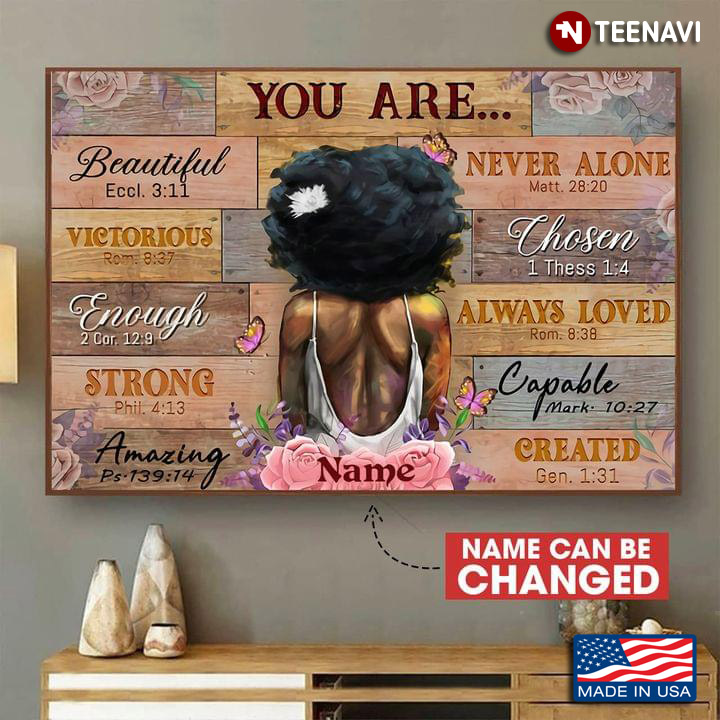 Vintage Customized Name Floral Black Girl From Behind And Butterflies You Are Beautiful Never Alone Victorious