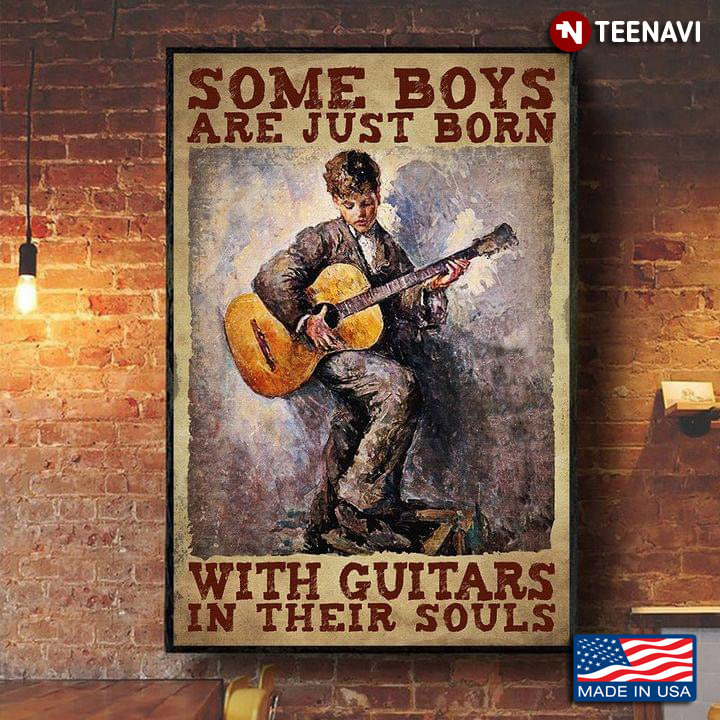Vintage Little Boy Playing Guitar Painting Some Boys Are Just Born With Guitars In Their Souls