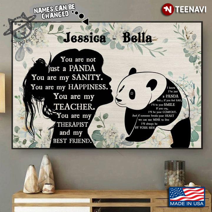 Vintage Floral Theme Customized Name Girl & Panda Silhouette You Are Not Just A Panda