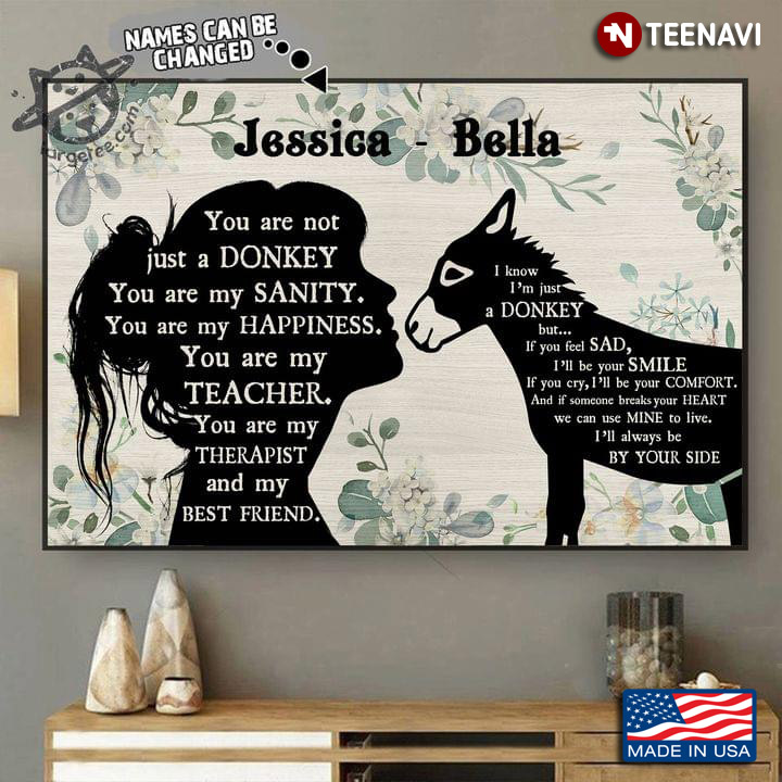 Vintage Floral Theme Customized Name Girl & Donkey Silhouette You Are Not Just A Donkey