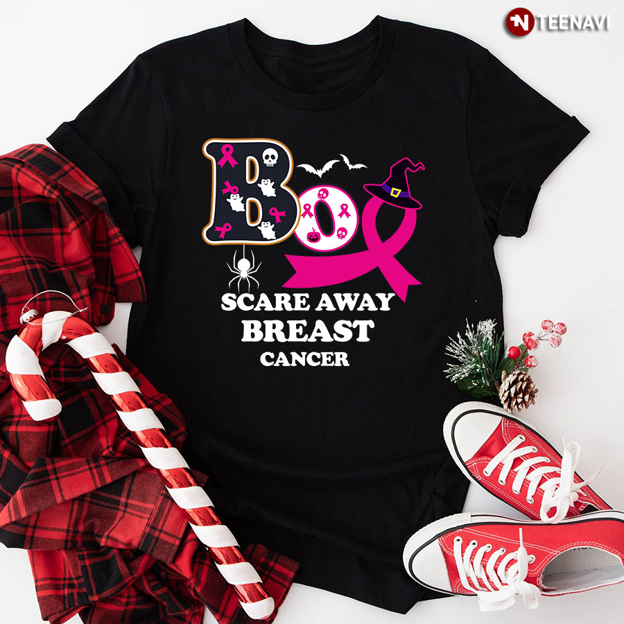 Boo Scare Away Breast Cancer Awareness Gift For Halloween T-Shirt