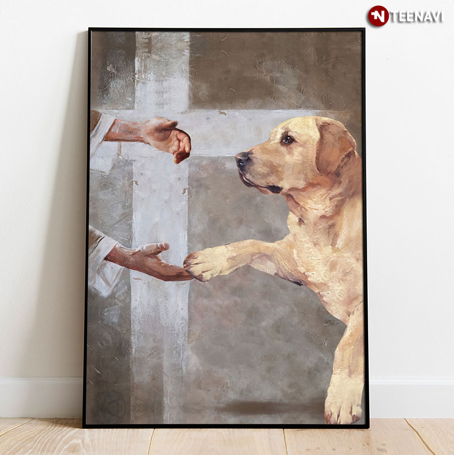 Vintage Jesus Christ Welcoming Labrador Retriever Dog To The Heaven Poster