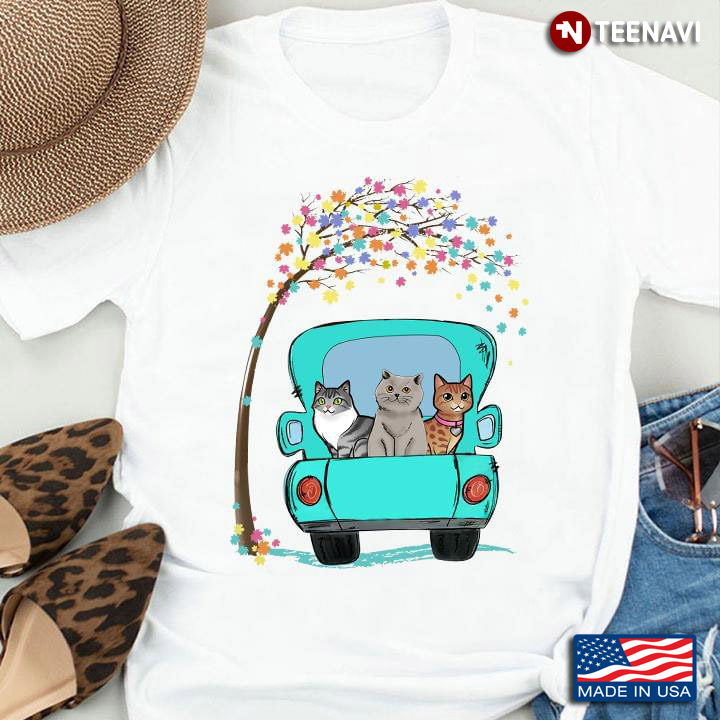 Three Cats Sitting Car For Cat Lovers