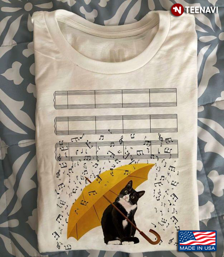 Black Cat With Umbrella Music Notes Song