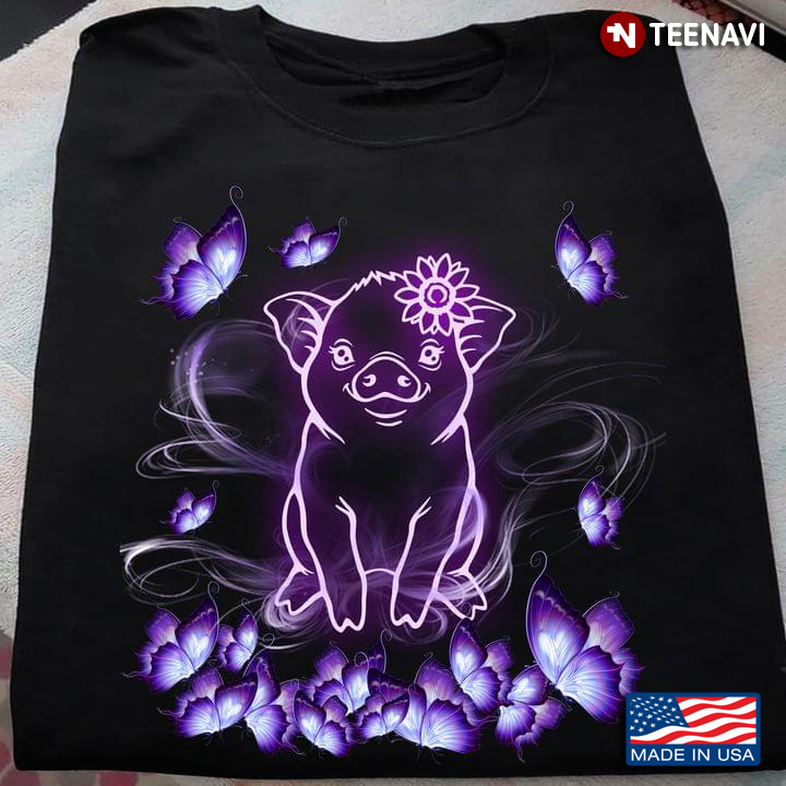 Magical Pig Purple Butterflies For Animal Lovers