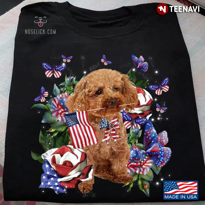 Poodle Puppy American Roses and Butterflies Happy Independence Day for Dog Lover