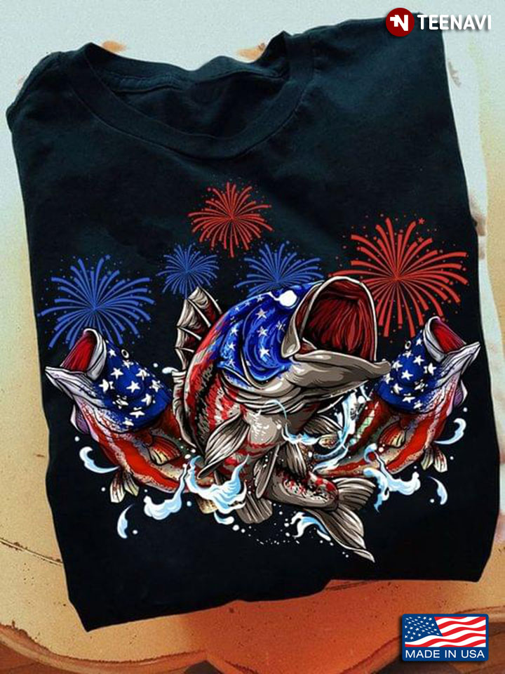 American Fishes and Firework 4th of July for Fishing Lover