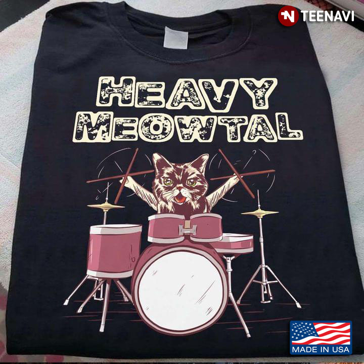 Heavy Meowtal Funny Cat Playing Drums for Cat and Drums Lover