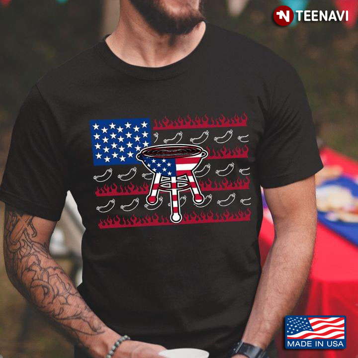 Bbq Outdoor Grill And Sausages American Flag For Bbq Lover