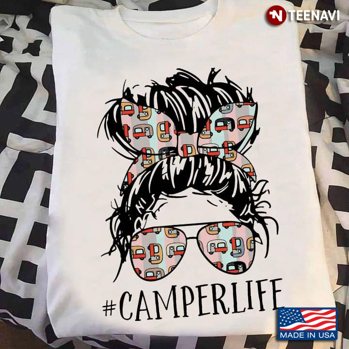 Camper Life Hashtag Pretty Girl with RV Sunglasses and Headband for Camping Lover