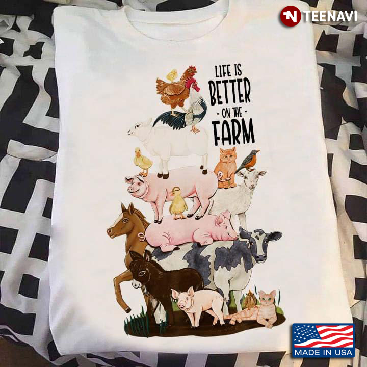 Life Is Better on The Farm Funny Farm Animals Drawing Art