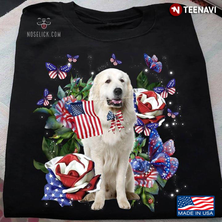 Polish Tatra Puppy American Roses and Butterflies Happy Independence Day for Dog Lover