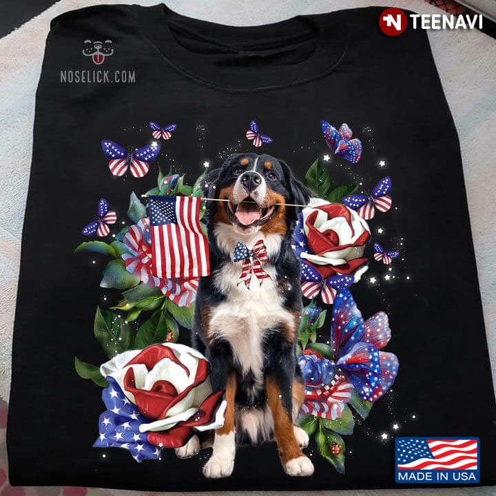 Rottweiler Puppy American Roses and Butterflies Happy Independence Day for Dog Lover