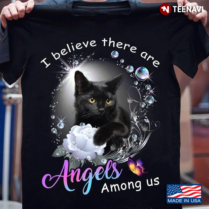 I Believe There Are Angels Among Us Black Cat and White Rose for Cat Lover