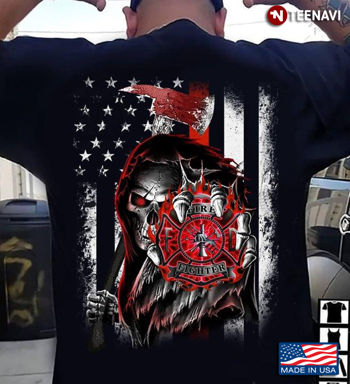 American Flag Skeleton with Firefighter Emblem and Exe Cool Design for Firefighter