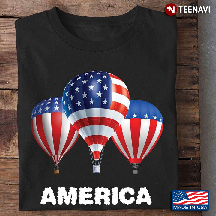 America USA Flag Hot Air Balloons and White Cloud 4th of July