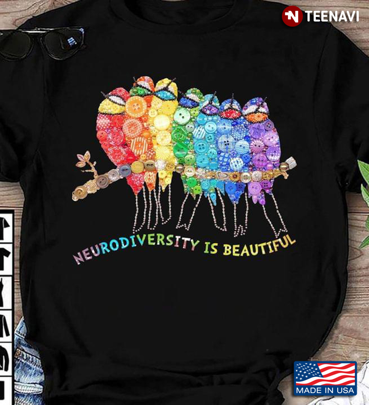 Neurodiversity is Beautiful Colorful Birds Button and Bling Artwork
