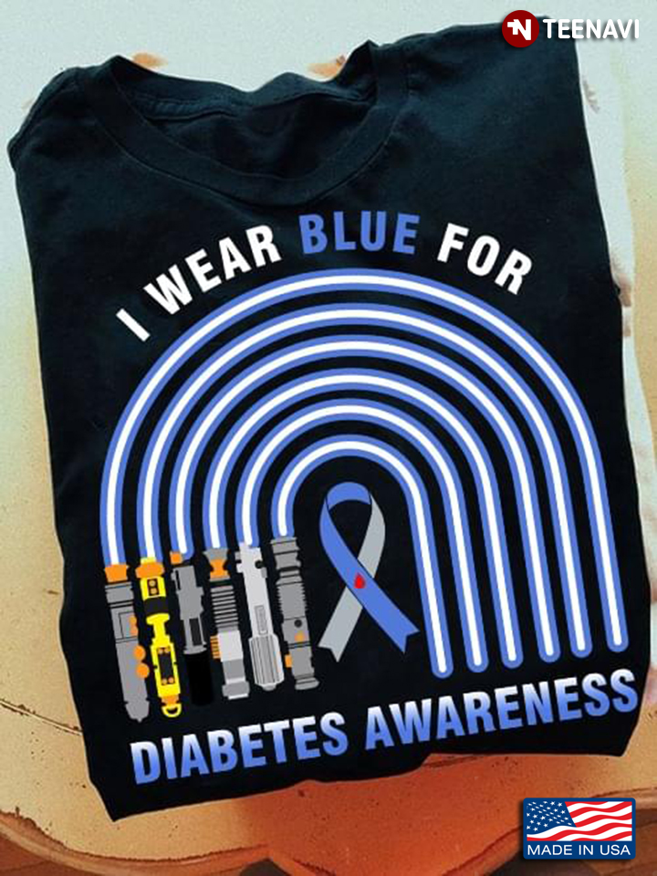 I Wear Blue For Diabetes Awareness Blue Rainbow and Ribbon
