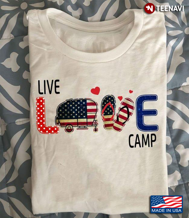 Live Love Camp American Flag RV Flip Flops for Camping Lover