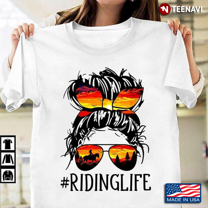 Riding Life Hashtag Pretty Girl with Sunset Headband and Sunglasses for Horse Riding Lover