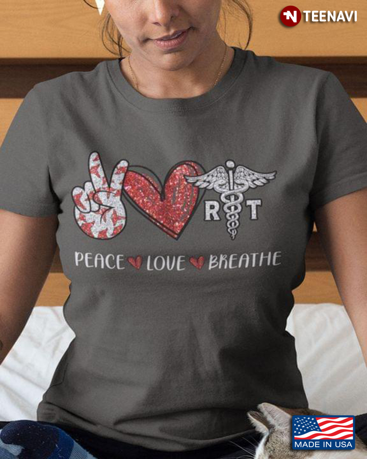 Peace Love Breath Respiratory Therapist Glitter Effect for Woman
