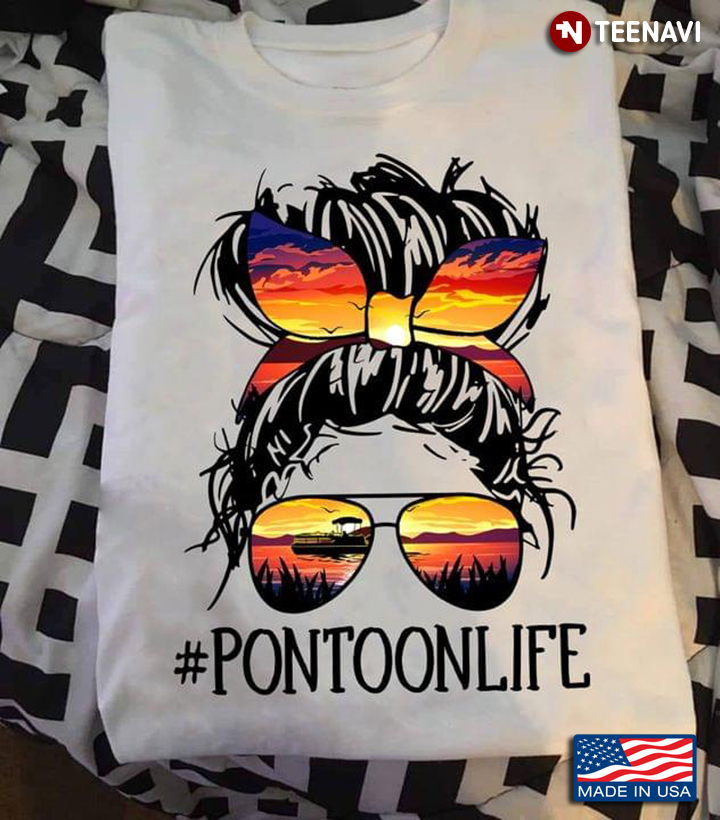 Pontoon Life Pretty Girl with Sunset Headband and Sunglasses for Pontooning Lover