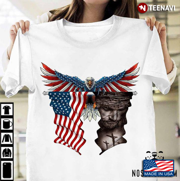 Bald Eagle American Flag and Christian Jesus Flag Happy Independence Day