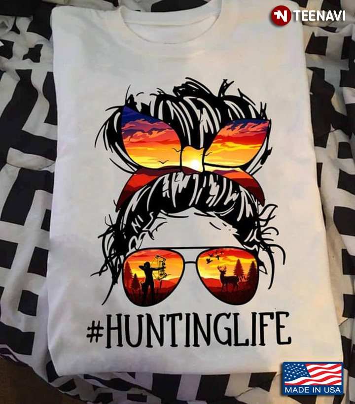 Hunting Life Pretty Girl with Sunset Headband and Sunglasses for Hunting Lover