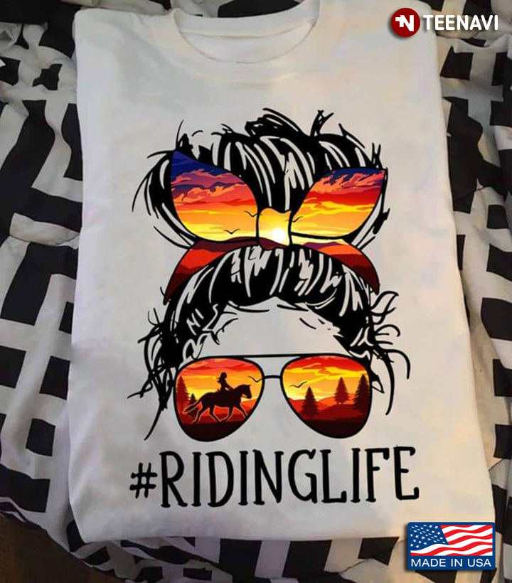 Riding Life Hashtag Pretty Girl with Sunset Headband and Sunglasses for Horse Riding Lover