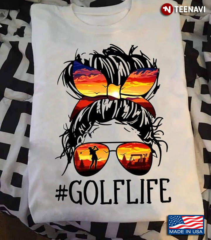 Golf Life Pretty Girl with Sunset Headband and Sunglasses for Golf Lover