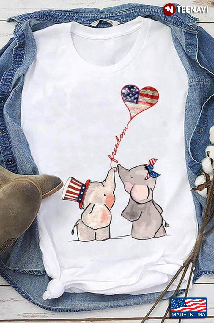 Lovely Baby Elephants Freedom American Flag Happy Independence Day