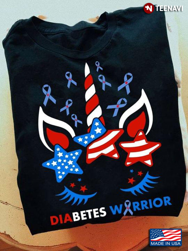 Diabetes Warrior American Unicorn and Blue Ribbon Fight The Disease