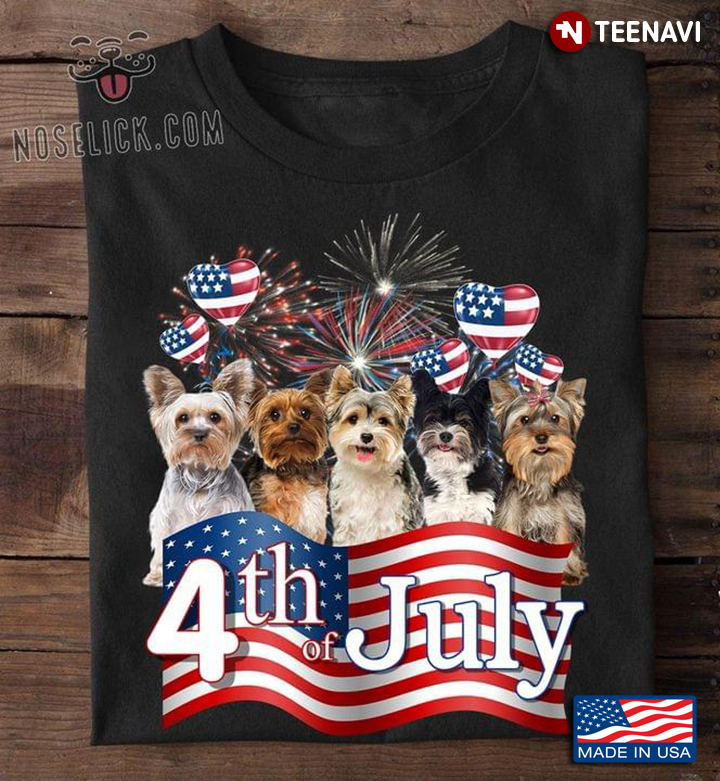 Adorable Yorkshire Terrier Puppies Celebrating 4th of July American Flag for Dog Lover