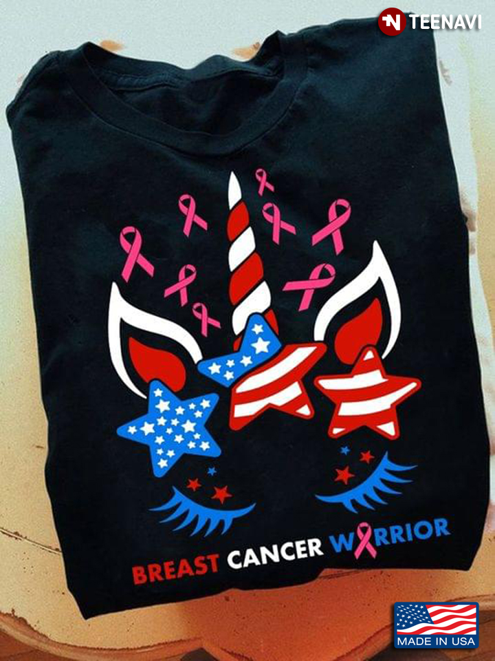 Breast Cancer Warrior American Unicorn and Blue Ribbon Fight The Disease