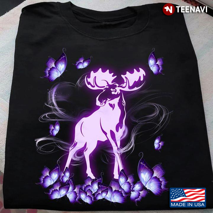 Magical Purple Moose and Butterflies for Animal Lover