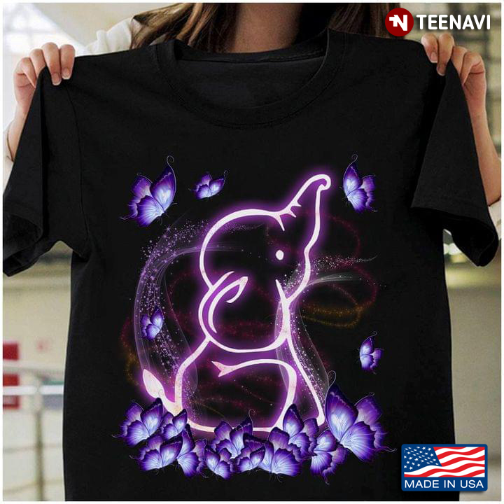 Magical Purple Baby Elephant and Butterflies for Animal Lover